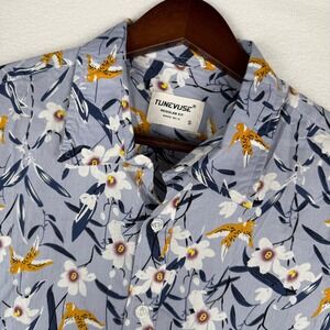 Tunevuse‎ Sparrow Floral Shirt Mens Small Short Sleeve Blue Button Up